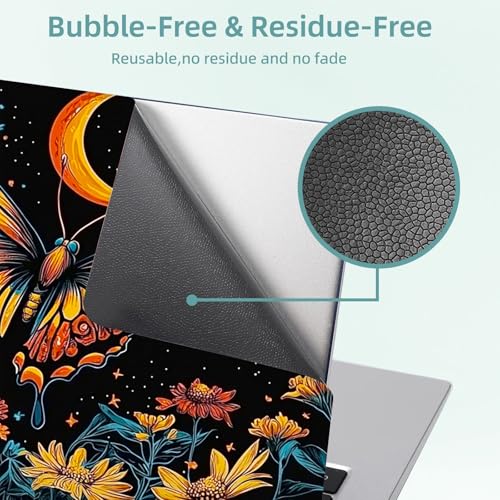 Universal Laptop Skin Decal, 3-Piece Vinyl Protector for 12 13 14 15.6" Notebook, Waterproof Anti-Scratch, Easy Trim & Bubble-Free Finish, Moonlit Butterfly Amongst Flowers - color: Moonlit Butterfly Amongst Flowers
