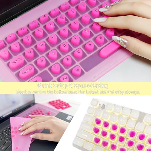 Keyboard Sticker for Long Nails with 119PCS Letters + 17 Inch Universal Keyboard Cover, Reusable Adhesive Silicone Keyboard Stickers, Dustproof Easy-Remove Protector Set for Desktop Keyboard(White)