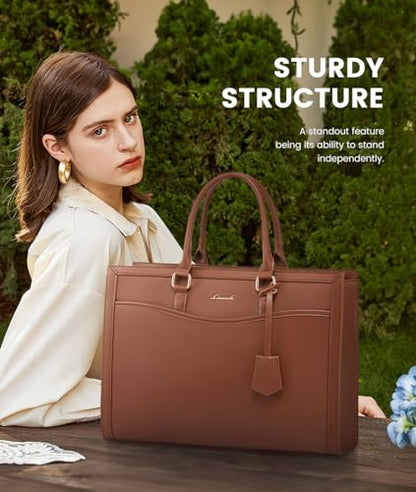 LOVEVOOK Laptop Tote Bag for Women, Leather Office Work Bag Briefcase fit for 15.6 inch Laptop, Large Teacher Computer Bag Handbag,2pcs Set Leather/Brown | PU Leather Business Briefcase Teacher Travel College Bag Handbag fit for 15.6 inch Laptop, Office P
