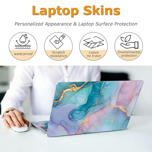 Universal Laptop Skin Sticker with 2 Wrist Pad Decals, 3-Piece Removable Vinyl Laptop Cover, Marbles Waterproof Anti-Scratch, Easy-Trim Fit for 13.3" 14" 15.6" Laptops - color: Marbles