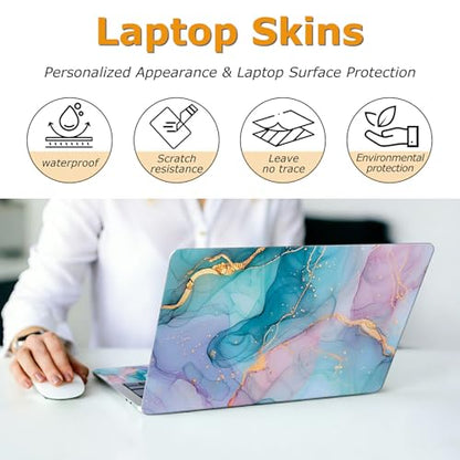 Universal Laptop Skin Sticker with 2 Wrist Pad Decals, 3-Piece Removable Vinyl Laptop Cover, Marbles Waterproof Anti-Scratch, Easy-Trim Fit for 13.3" 14" 15.6" Laptops - color: Marbles