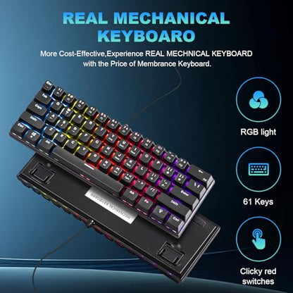 60% Wired Mechanical Gaming Keyboard RGB Backlit Anti-Ghosting Compact 61-Keys Mini Keyboard with Red Switch | for Windows Laptop PC Gamer Office Typist - color: Black