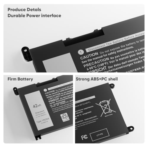 42Wh YRDD6 1VX1H Battery for Dell Inspiron 3493 3501 3582 3583 3584 3593 3793 5480 5481 5482 5485 5491 5493 5585 5590 5591 5593 5594 5598 7586 OYRDD6 VM732 OVM732 1VX1H 01VX1H 11.4V 3-Cell - size: 6.85 x 3.5 x 0.25 inches YRDD6 BATTERY