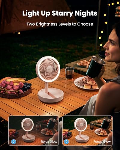 Gaiatop Foldable Desk Fan with Night Light, 6.8in Portable Travel Fan | 6000mAh Battery Powered Fan, USB Rechargeable, Bedroom Office Camping Travel & Cruise Essentials, Gifts for Women Teens, Pink - color: Pink