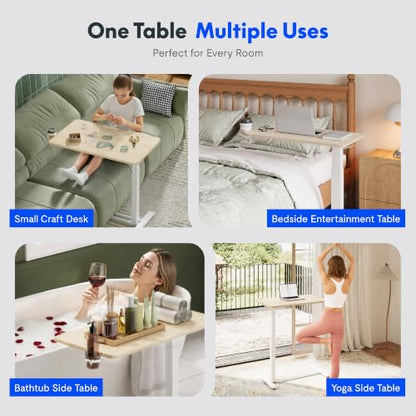 FLEXISPOT H7 Adjustable Overbed Bedside Table with Wheels Pneumatic Mobile Standing Desk Laptop Desk Rolling Computer Cart Movable Overbed Tables Hospital Home Use(27.6" W x 15.7" D, White Wood Grain) - color: White Wood Grain, size: Small