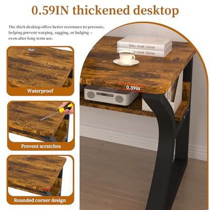 55'' Computer Desk Home Office Desk, Modern Computer Desk w/U Shaped Metal Frame, Storage Shelves, PC Table Study Writing Desk Workstation for Home Office (55inch/Brown) - size: 55inch/Brown