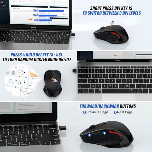 Wireless Bluetooth Mouse for Mac Pro MacBook Air, Rechargeable Mice with Jiggler Mouse, 3 Mode Switch Bluetooth 5.2/3.0 & 2.4G USB-A/USB-C Receiver, Optical Silent Mouse for iPad PC Laptop, Black - color: Bluetooth Wireless Mouse (Black)