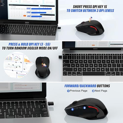 Wireless Bluetooth Mouse for Mac Pro MacBook Air, Rechargeable Mice with Jiggler Mouse, 3 Mode Switch Bluetooth 5.2/3.0 & 2.4G USB-A/USB-C Receiver, Optical Silent Mouse for iPad PC Laptop, Black - color: Bluetooth Wireless Mouse (Black)