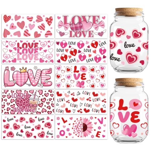 Valentine's Love UV DTF Cup Wraps, 10 Sheets Transfer Sticker | Waterproof UV DTF Stickers, Custom Vinyl Decals for 16oz Coffee Cups Tumblers Bottles Mugs, DIY Gifts & Crafts - style: Valentine's Love