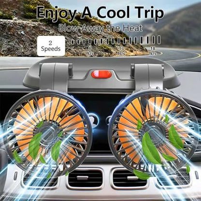 24V Dual-Head Car Fan, Heavy Duty 360° Rotatable Dashboard Fan with 2 Speeds, Powerful Cooling Fan for Truck Bus Semi RV Agricultural Vehicle - color: Dual-24v
