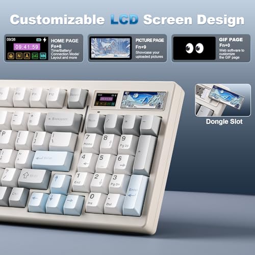 YUNZII IF99 96% Wireless Mechanical Keyboard (White, Gateron Zero Switch) | QMK/VIA Keyboard with LCD Display,Custom Magnetic Badge,8000mAh Battery,Hot Swap Gasket,RGB,for Gaming/Mac/Win - color: White, size: Gateron Zero Switch