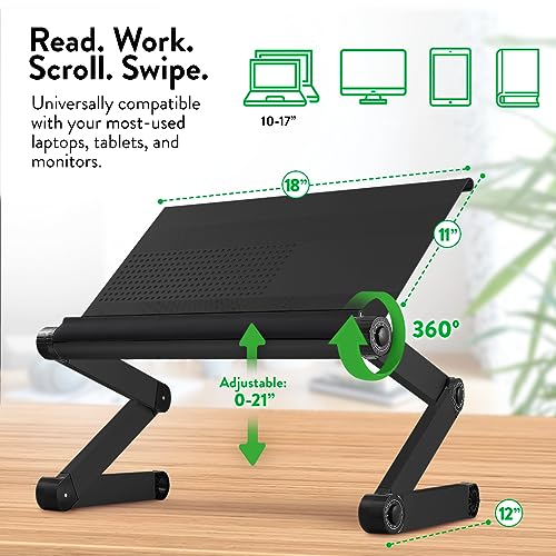 Uncaged Ergonomics Adjustable Book Holder, Tablet & Laptop Stand, Aluminum Portable Reading Stand for Textbooks & Cookbooks, Recipe Holder for Kitchen Counter, Black - color: Black