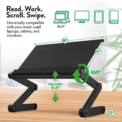 Uncaged Ergonomics Adjustable Book Holder, Tablet & Laptop Stand, Aluminum Portable Reading Stand for Textbooks & Cookbooks, Recipe Holder for Kitchen Counter, Black - color: Black