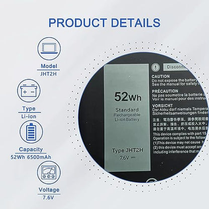 JOTACT JHT2H 52Wh Laptop Battery Compatible with Dell Latitude 7310 7410 Series Notebook P34S P34S001 4V5X2 Y7HR3 35J09 HRGYV WY9MP XMV7T 009YYF 7CXN6 T3JWC XMT81 0YJ9RP XMV7T K36KR X825P YY3GJ 7.6V - size: 10.44*4.01*0.16inch JHT2H
