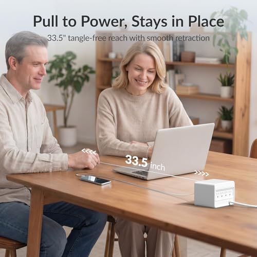 12-in-1 Desktop Modular Charging Station, 4 65W USB C Retractable Chargers with 33.5in Built-in Cables, ETL Surge Protector Charging Hub for Laptop, Phone, Tablet, Home Office Desk, White - color: White