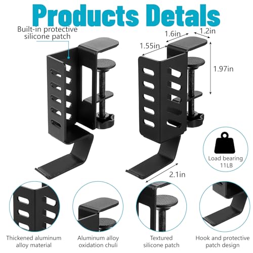 MAQUITA Desk Laptop Stand,No-Drill Desktop Mount,Hanging Holder for Desk - Clamp Storage for Laptops/Book/Keyboards/Headphone/Backpack Black