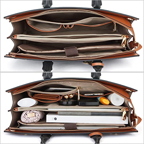 BOSTANTEN Genuine Leather Briefcase for Women 15.6'' Laptop Work Tote Bag | Laptop Compartment, Spacious Interior, Structured, Professional Style, Detachable Shoulder Strap, Office, Business, Commute - color: D-blue
