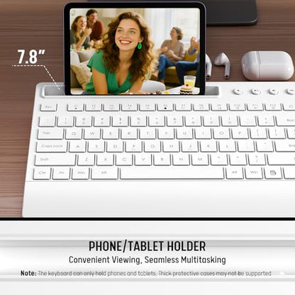 White Wireless Keyboard and Mouse Combo - Full-Size Quiet Keyboards with Palm Rest, Phone Holder, Multimedia Keys, Batteries Included, Office Key Board Compatible with Windows, PC, Laptop - Trueque - color: Snow White