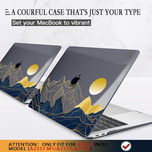 CISSOOK for MacBook Air 13 Inch Case A2337 A2179 A1932 | 2021 2020 2018, Hard Shell Cover with Keyboard Cover for MacBook Air 13 M1 Case, Mountain & Raised Sun - color: Mountain & Raised Sun