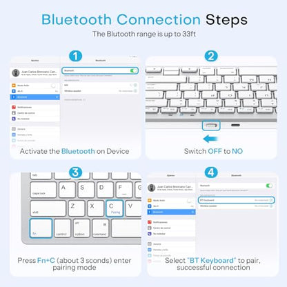 OMOTON Upgraded Rechargeable Bluetooth Keyboard for iPad, with Adjustable Stand Holder and 2 Key Stickers, Compact Portable Wireless Keyboard for iPad 11th A16, 10th, Pro, Air, Mini - color: White