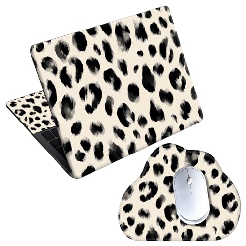 Laptop Skin Sticker Decal 15-15.6 Inch with Cute Mouse Pad, Universal Reusable Vinyl Sticker for 12.1 13 13.3 14 15.4 Inch Netbook and Notebook PC, Brushstroke Leopard Print - color: Brushstroke Leopard Print