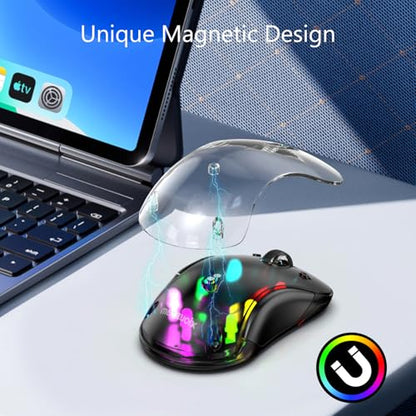 memzuoix 2.4G LED Wireless Mouse, Rechargeable Ergonomic Mouse with Detachable Cover, 1200 DPI Portable Optical Computer Mouse with USB Receiver for Laptop, PC, Desktop and MacBook, 5 Buttons-Black - color: Black