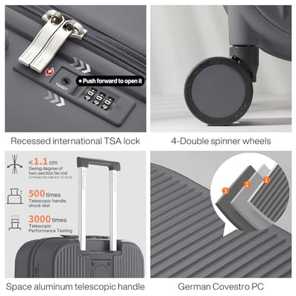 mixi Checked Luggage with Cup Phone Holder Hard Shell Rolling Travel Suitcase with Spinner Wheels,26 Inch Rock Grey - color: Rock Gray, size: 26-inch