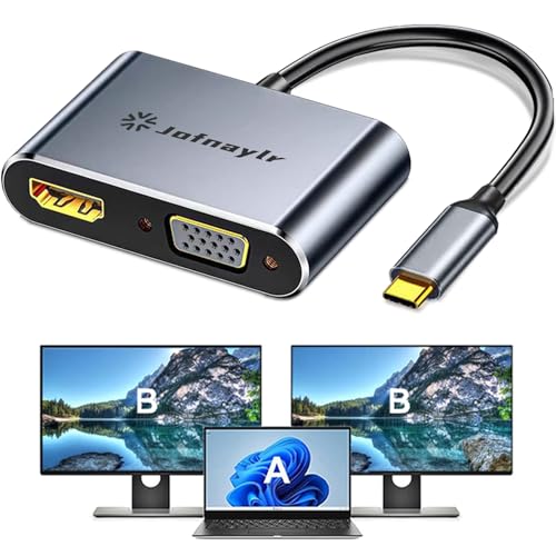 USB C to HDMI VGA Adapter for Dual Monitors, USB C to VGA, USB Type C to HDMI Hub Extend 4K HD Display Video Converter for MacBook, iMac, iPad Air/Pro, iPhone 15/16, XPS and More
