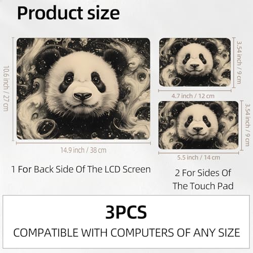 Black & White Panda Face Smoke Ink Universal Laptop Skin Sticker 3PCS, Protective Decal Trim-to-Fit 11.6" 13.3" 14" 15.6" Laptop Vinyl Cover, Removable Anti-Scratch Computer Decal Protector - color: Black & White Panda Face Smoke Ink