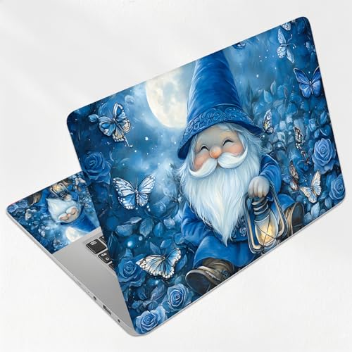 Blue Garden Gnome with Lantern Universal Laptop Skin Sticker 3PCS, Protective Decal Trim-to-Fit 11.6" 13.3" 14" 15.6" Laptop Vinyl Cover, Removable Anti-Scratch Computer Decal Protector - color: Blue Garden Gnome with Lantern