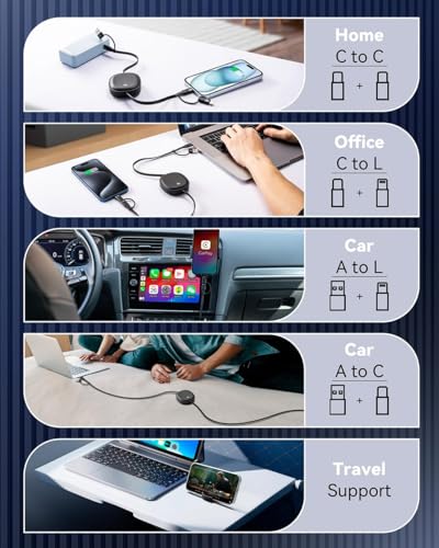 5 in 1 Retractable Cable,100W Multi Charging Cord for Multiple Devices | Adjustable Length Retractable Charger Cable & Phone Holder, USBA/C/Lightning/Micro for iPhone 17-11 Pro/Max, Galaxy, iPad, Ps