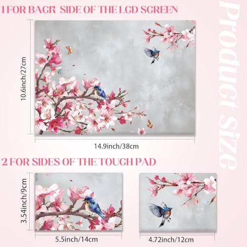 SUPERDANT Peach Blossom and Bird Laptop Skin Chinese Style Laptop Sticker PVC Computer Stickers Dustproof Waterproof Art Decal Protector 12" 13" 13.3" 14" 15" 15.4" 15.6" Notebook Art Decal White Pink