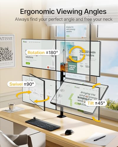 monTEK Quad Monitor Stand for Four 17-32" Screens, 22 lbs Each | Four-screen desk mount, height adjustment, tilt, swivel, rotation, clamp/grommet bases and VESA 75/100 - size: Quad Monitor