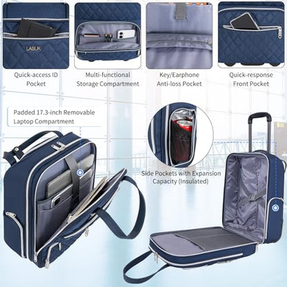 Underseat Carry On Luggage with Wheels, 17 inch Lightweight Overnight Soft Sided Personal Luggage Bag Carry-On Suitcase for Short Trip Travel Business, Blue - color: Blue