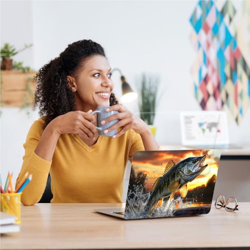 Universal Laptop Skin, DIY Cut-to-Fit Vinyl Cover Compatible with HP, Dell, Lenovo, Mac (13.3" to 15.6"), Anti-Scratch, No Residue & Bubble-Free Protective Decal Sticker, Bass Fishing Sunset - color: Bass Fishing Sunset