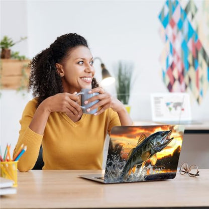 Universal Laptop Skin, DIY Cut-to-Fit Vinyl Cover Compatible with HP, Dell, Lenovo, Mac (13.3" to 15.6"), Anti-Scratch, No Residue & Bubble-Free Protective Decal Sticker, Bass Fishing Sunset - color: Bass Fishing Sunset