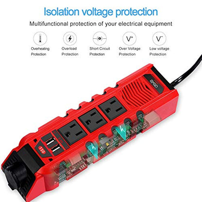 150W Car Power Inverter DC 12V to 110V AC Converter with 3 AC Outlets 2 Quick Charger 4.8A Dual USB Ports Cigarette Lighter Socket Charger Adapter - size: 150 Watt/Modified Sine Wave