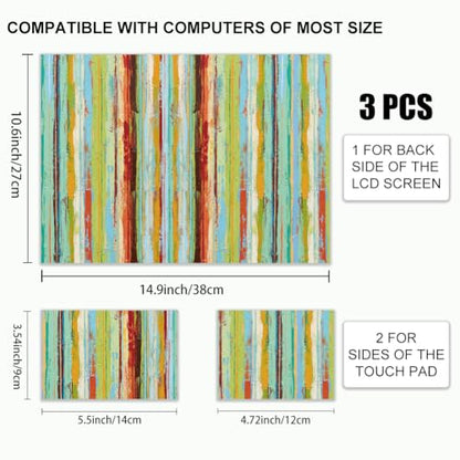 3Pcs Boho Abstract Laptop Skin Sticker Oil Painting Universal Removable Vinyl Stickers Fits for 12.1 13 14 15.6 16 Inch Waterproof Notebook Decal Cover Gift - color: green