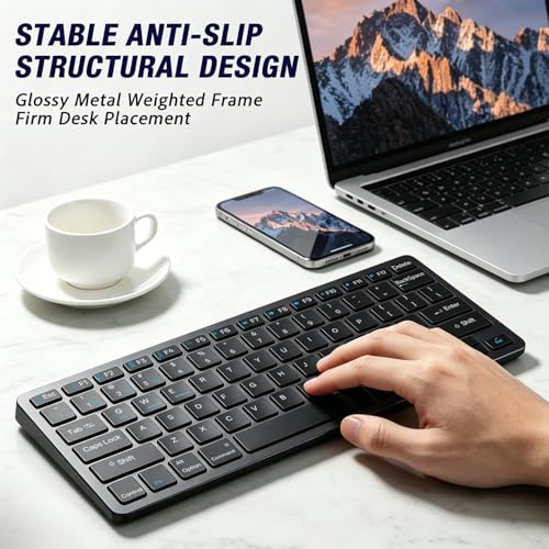 Wireless Keyboard- Mini Compact Keyboard with Media Hotkeys, Compatible with PC, Desktop, Laptop, Smart TV - color: Black