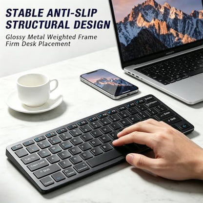 Wireless Keyboard- Mini Compact Keyboard with Media Hotkeys, Compatible with PC, Desktop, Laptop, Smart TV - color: Black