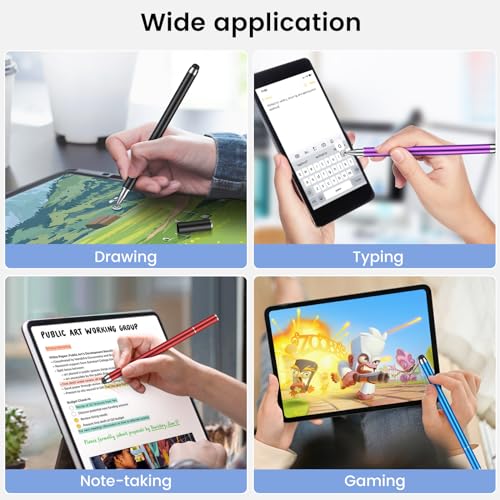 MEKO 4 Pack Stylus Pens for Touchscreens, 2-in-1 High Sensitivity&Precision Capacitive Stylus Pens for iPad iPhone Android Smartphone Tablets All Touchscreen Devices(4 Stylus + 12 Tips) | High Sensitivity,Fine Disc & Rubber Nibs, Compatible with iPad iPho