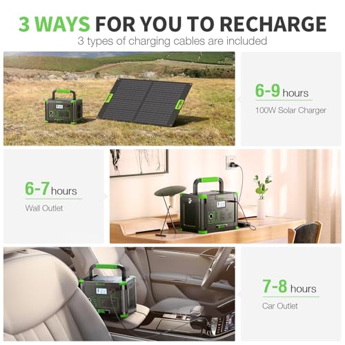 EBL 519.48Wh Solar Generator Kit with 100W 20V Solar Panel | 500W Portable Power Station Backup Battery Power Supply for RV/Van Camping Fishing Climbing Road Trip, Home Use - color: Black
