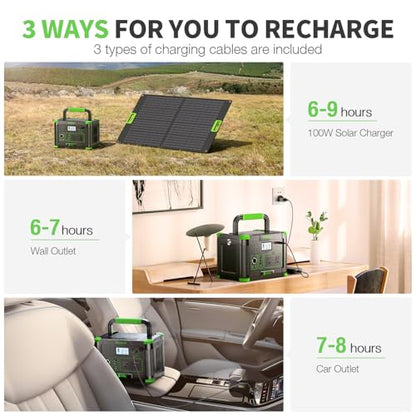 EBL 519.48Wh Solar Generator Kit with 100W 20V Solar Panel | 500W Portable Power Station Backup Battery Power Supply for RV/Van Camping Fishing Climbing Road Trip, Home Use - color: Black