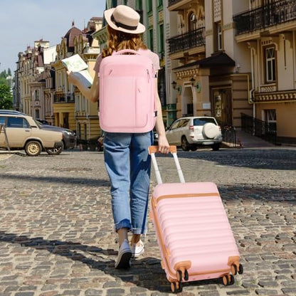 UKEIN Luggage Sets 3 Piece, PC Hardside Carry On Luggage 24 Inch With Spinner Wheels with TSA Lock, Large Suitcase Set With Travel Backpack (Pink, 3 piece set (24inch)) - color: Pink, size: 3 piece set (24inch)