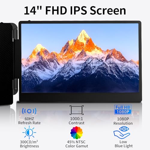 Laptop Screen Extender 14" - Dual Portable Monitor FHD 1080P IPS Second Screen for 13"-17" Laptops, Plug & Play for Trip/Remote Work Compatible with Windows/Mac/Android/Chrome - size: 14"