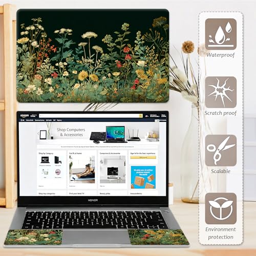 Laptop Skin 12.1-15.6 inch Removable Universal Reusable Laptop Sticker Decal,Waterproof No Residue Vinyl Cover,Scratch-Resistant Cuttable Full Wrap Sticker for Notebook, Dark Green Wildflower - color: Dark Green Wildflower