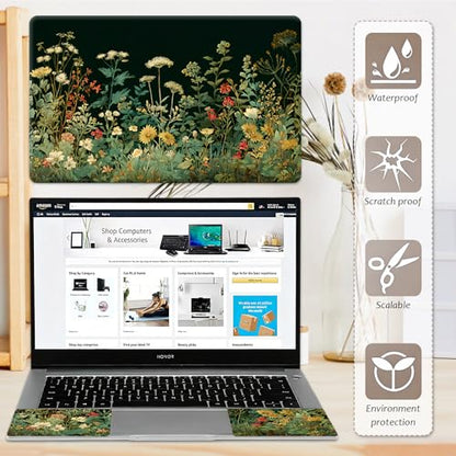 Laptop Skin 12.1-15.6 inch Removable Universal Reusable Laptop Sticker Decal,Waterproof No Residue Vinyl Cover,Scratch-Resistant Cuttable Full Wrap Sticker for Notebook, Dark Green Wildflower - color: Dark Green Wildflower
