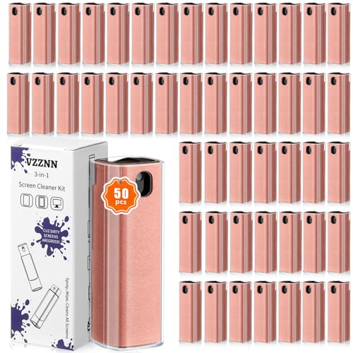 50 Pack Screen Cleaner 3-in-1 Screen Cleaner Spray and Wipe Built-in Cleaning Solution Touchscreen Mist Cleaner for All Car Screen Phone Laptop iPad TV Monitor,Pink
