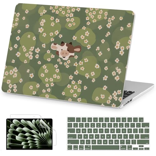 AKIT for MacBook Air 13 inch Case M5 M4 M3 M2 2026-2022, Green GALF | A3449 A3240 A3113 A2681, Vibrant Pattern Hard Shell Laptop Case+Screen Protector+Keyboard Cover for MacBook Air 13.6 inch - color: Green Galf