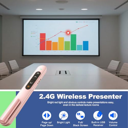 QUI Presentation Clicker with Volume Control, Wireless Presenter Remote | Plug & Play 2.4GHz USB Slide Advancer Compatible with Mac/Windows, Works with PowerPoint, Keynote, and Google Slides - color: Pink, size: L